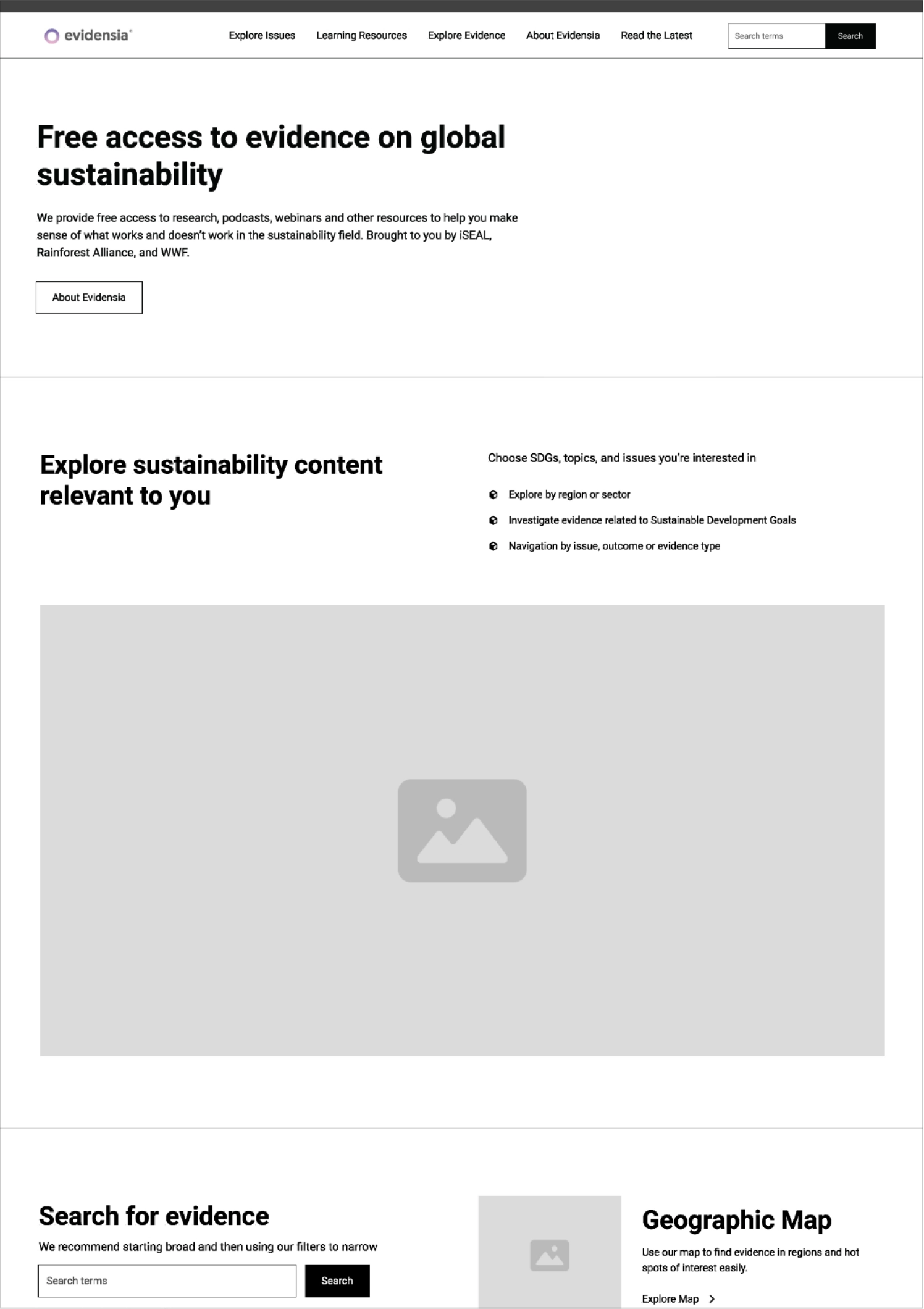 Evidensia homepage wireframe