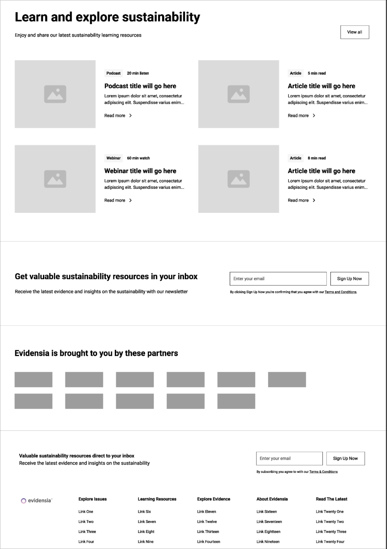 Evidensia homepage wireframe