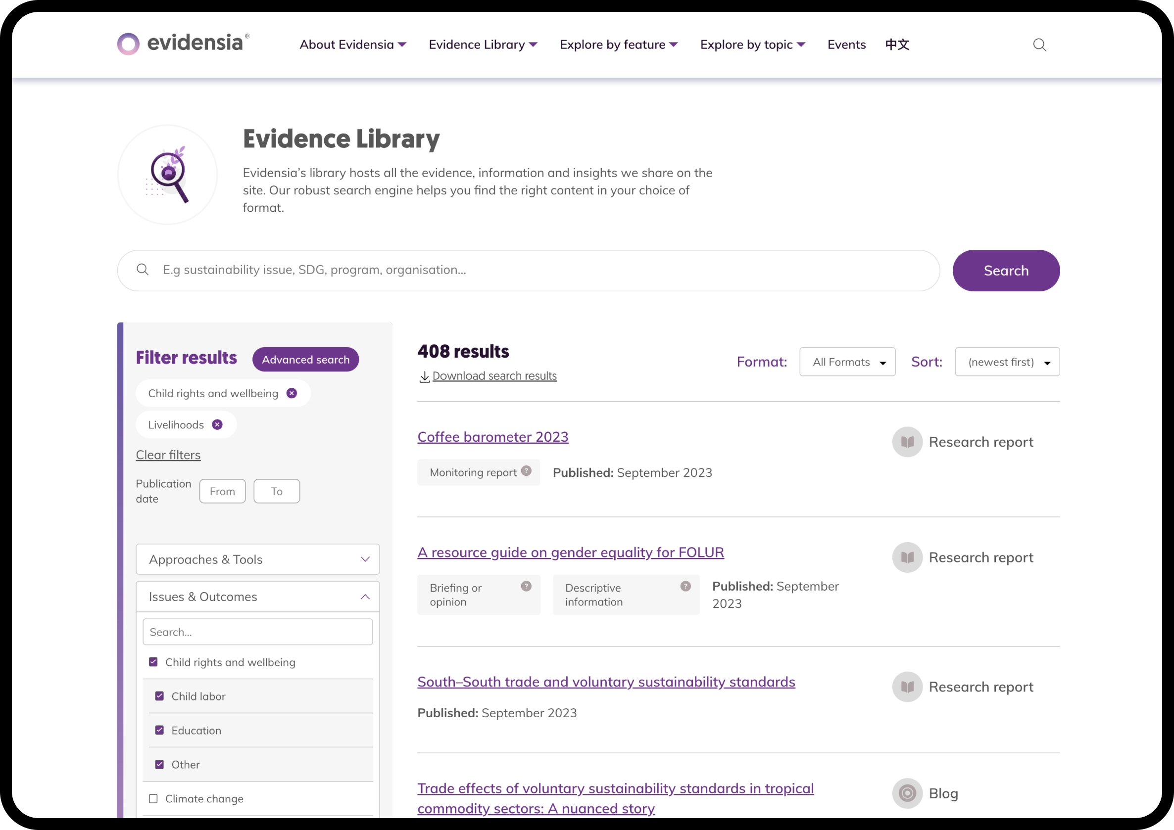 Evidensia evidence library