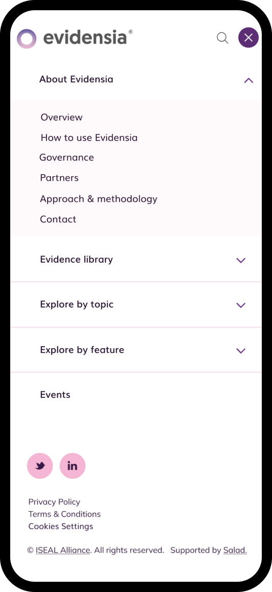 Evidensia navigation on a mobile