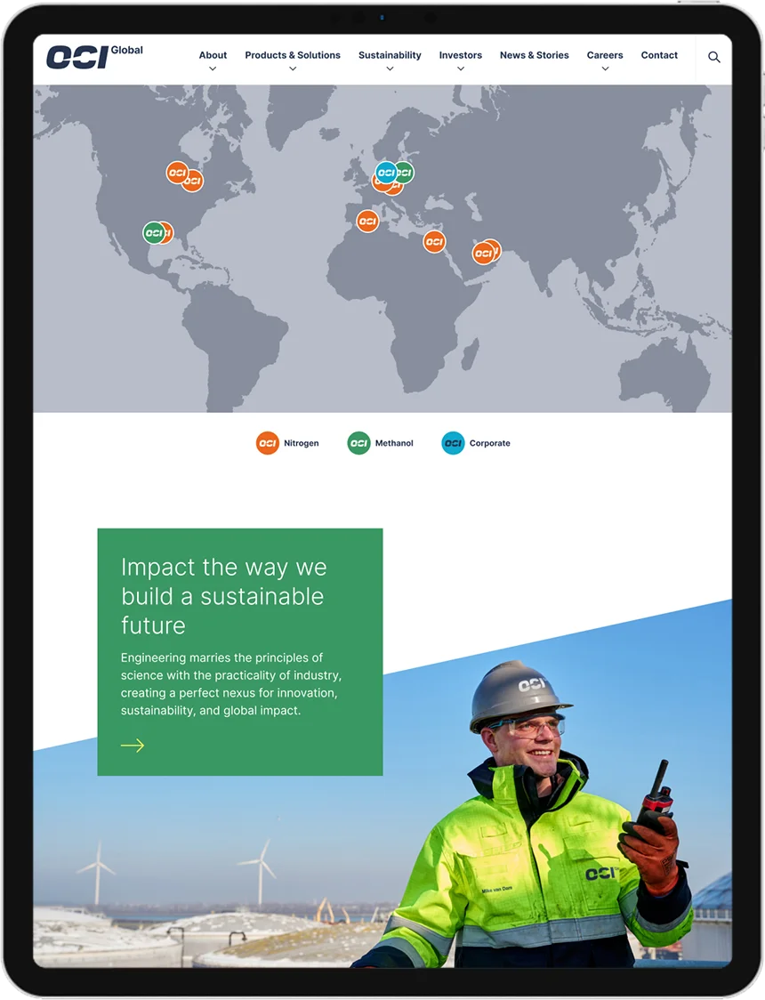 OCI Global interactive map on a tablet in landscape mode