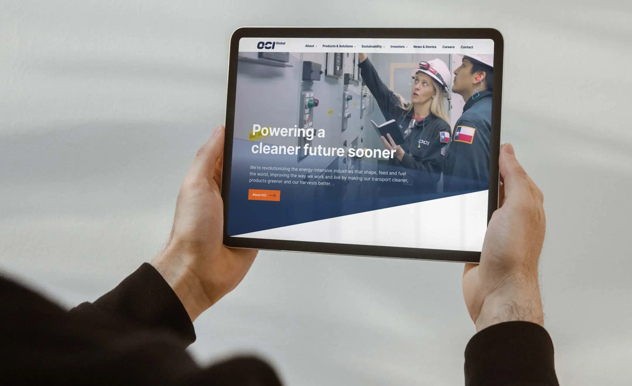 OCI Global website being viewed on a tablet