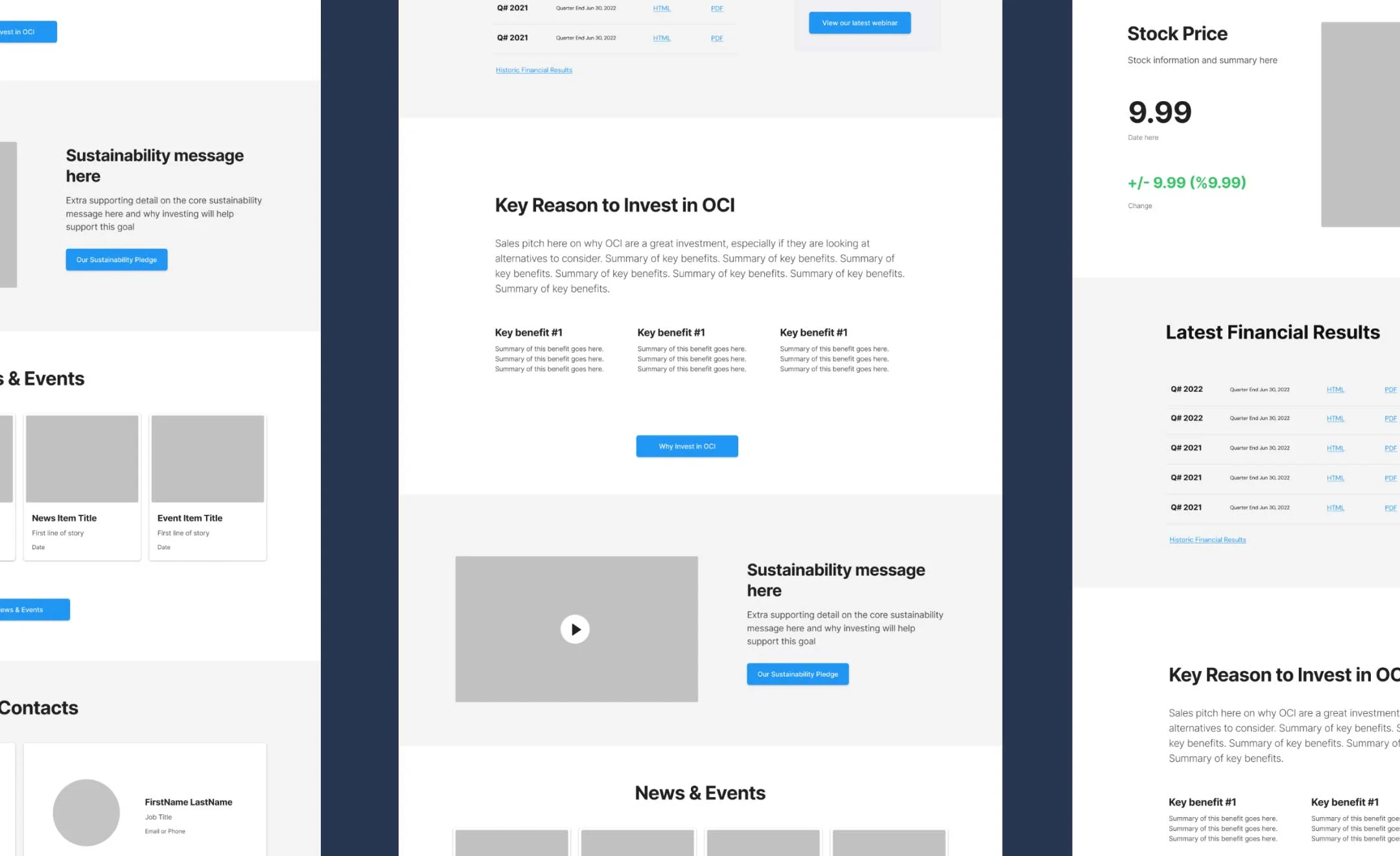 A collection of wireframes of OCI global pages in development